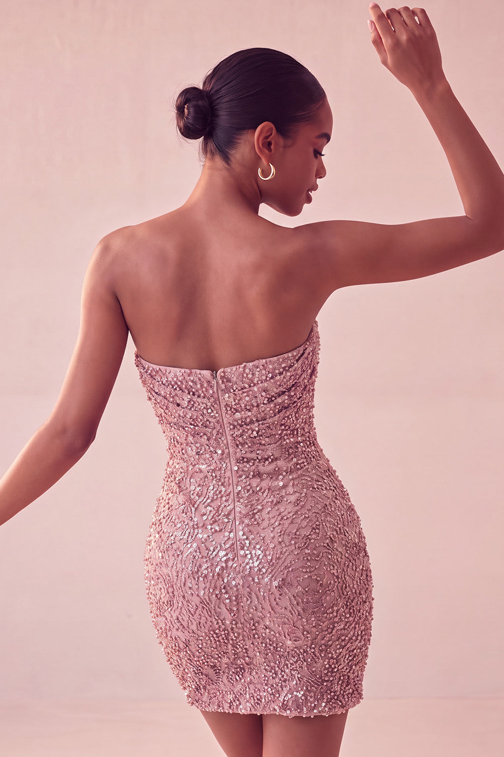 Sparkly Navy Sequin Strapless Tight Ruched Short Homecoming Dress