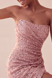 Sparkly Navy Sequin Strapless Tight Ruched Short Homecoming Dress
