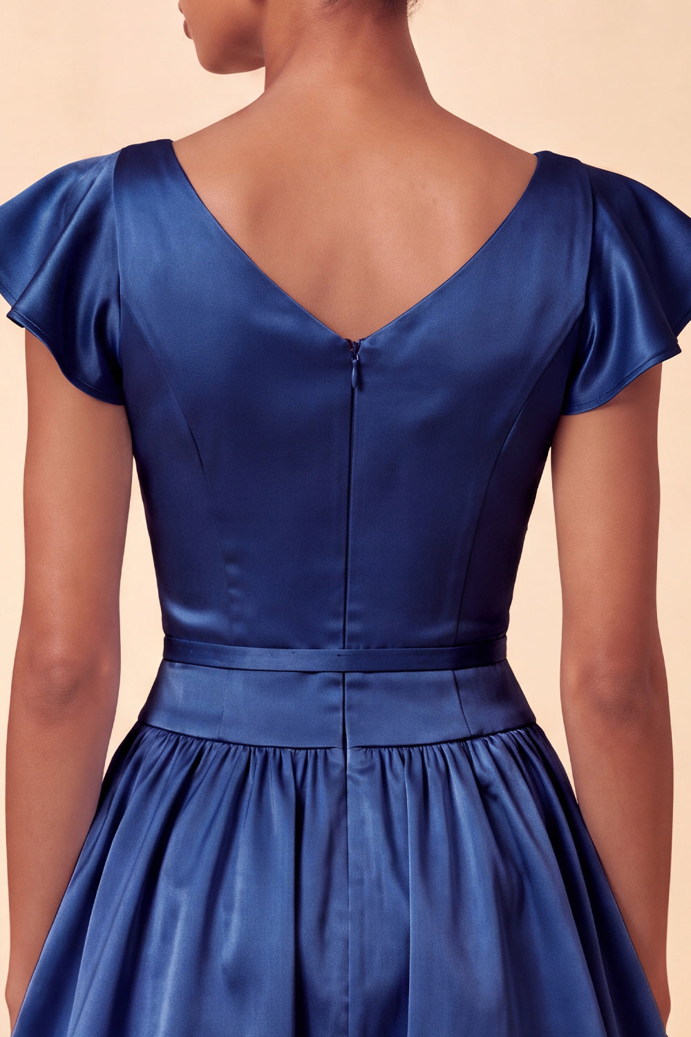 Sky Blue Satin A-Line Cap Sleeves Short Homecoming Dress with Bow