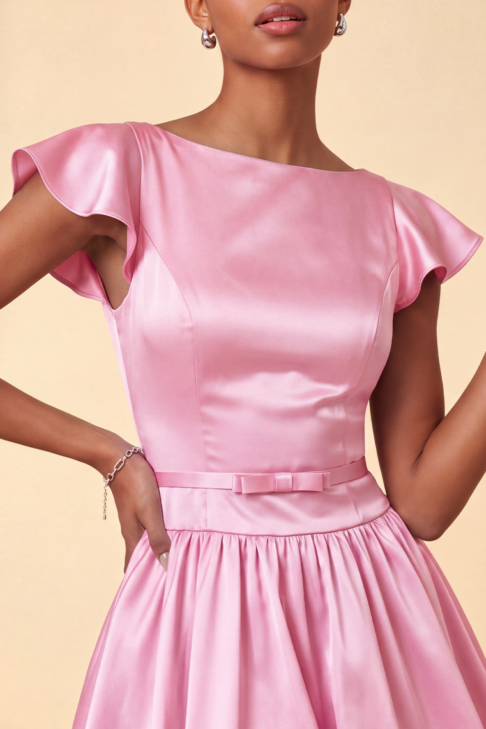 Sky Blue Satin A-Line Cap Sleeves Short Homecoming Dress with Bow