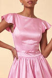 Sky Blue Satin A-Line Cap Sleeves Short Homecoming Dress with Bow