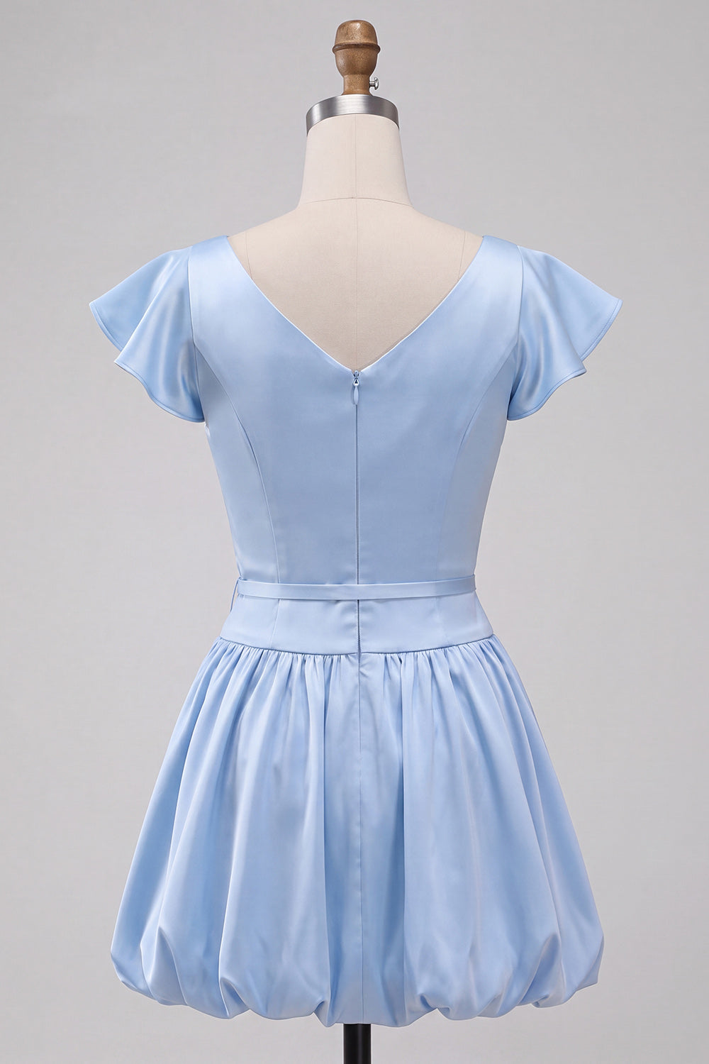 Sky Blue Satin A-Line Cap Sleeves Short Homecoming Dress with Bow