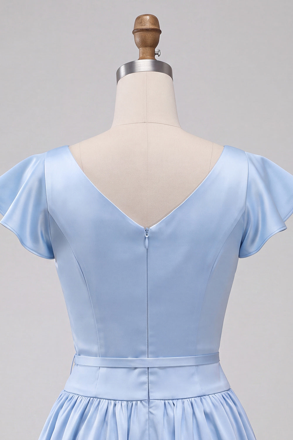 Sky Blue Satin A-Line Cap Sleeves Short Homecoming Dress with Bow