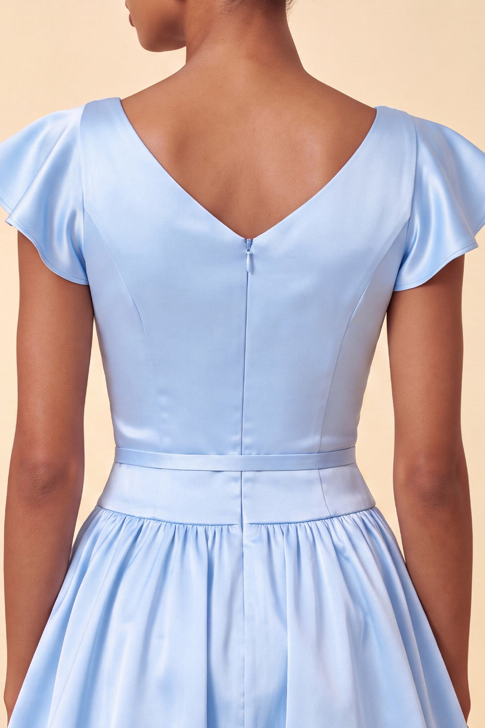 Sky Blue Satin A-Line Cap Sleeves Short Homecoming Dress with Bow