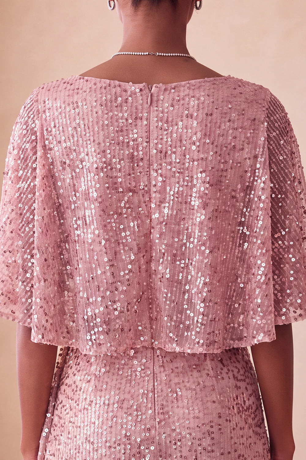 Sparkly Pink Tight Ruched Short Sequin Homecoming Dress with Cape