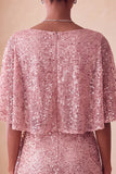 Sparkly Pink Tight Ruched Short Sequin Homecoming Dress with Cape