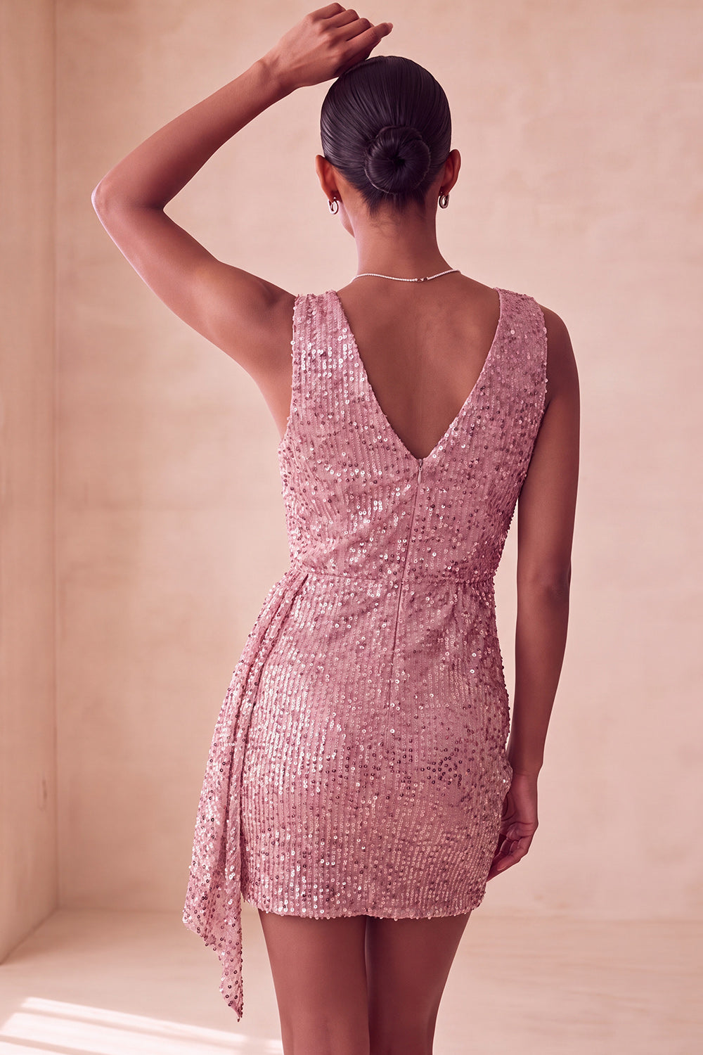 Sparkly Pink Tight Ruched Short Sequin Homecoming Dress with Cape