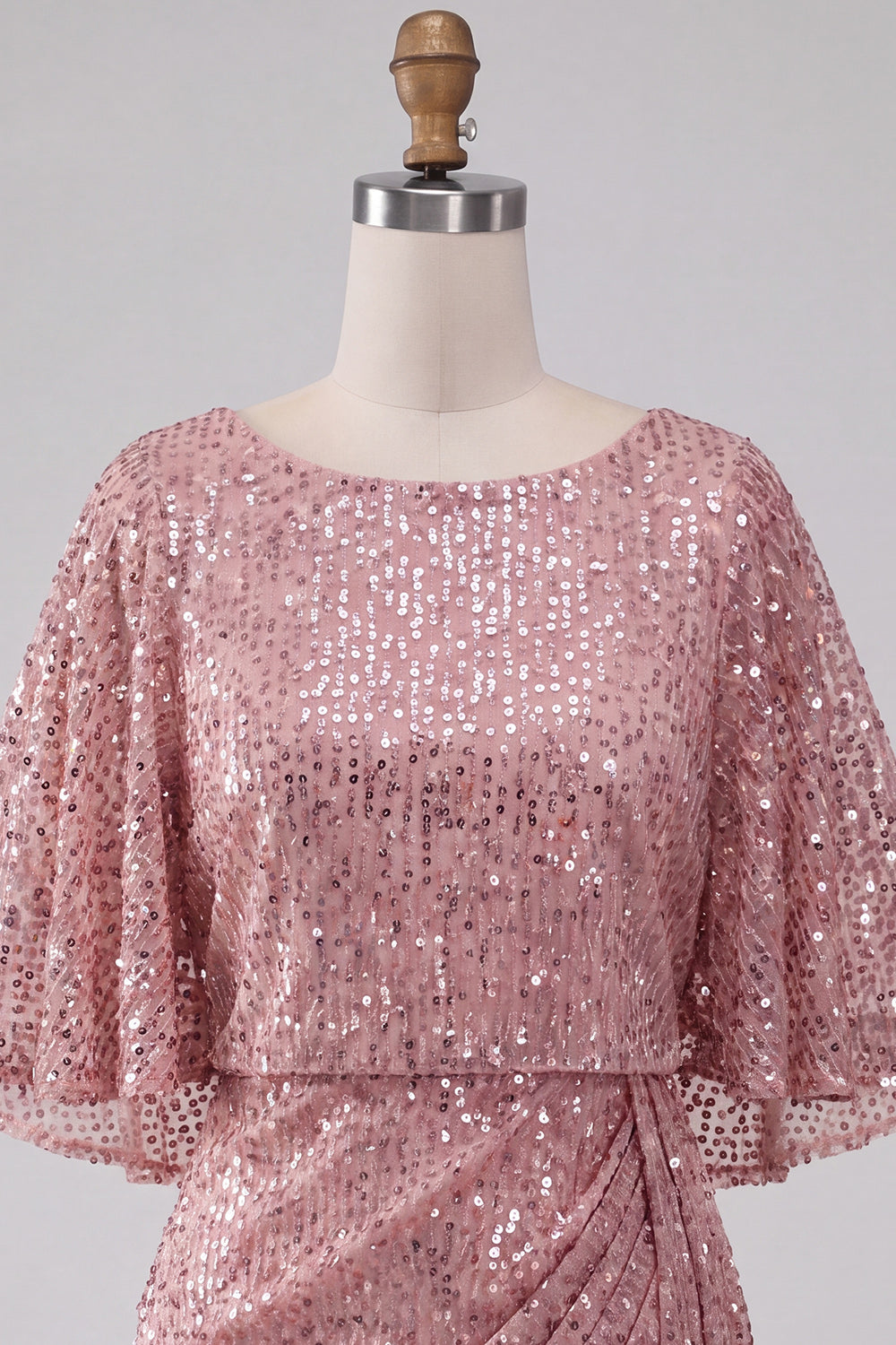 Sparkly Pink Tight Ruched Short Sequin Homecoming Dress with Cape