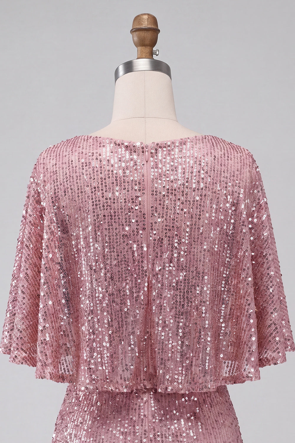 Sparkly Pink Tight Ruched Short Sequin Homecoming Dress with Cape