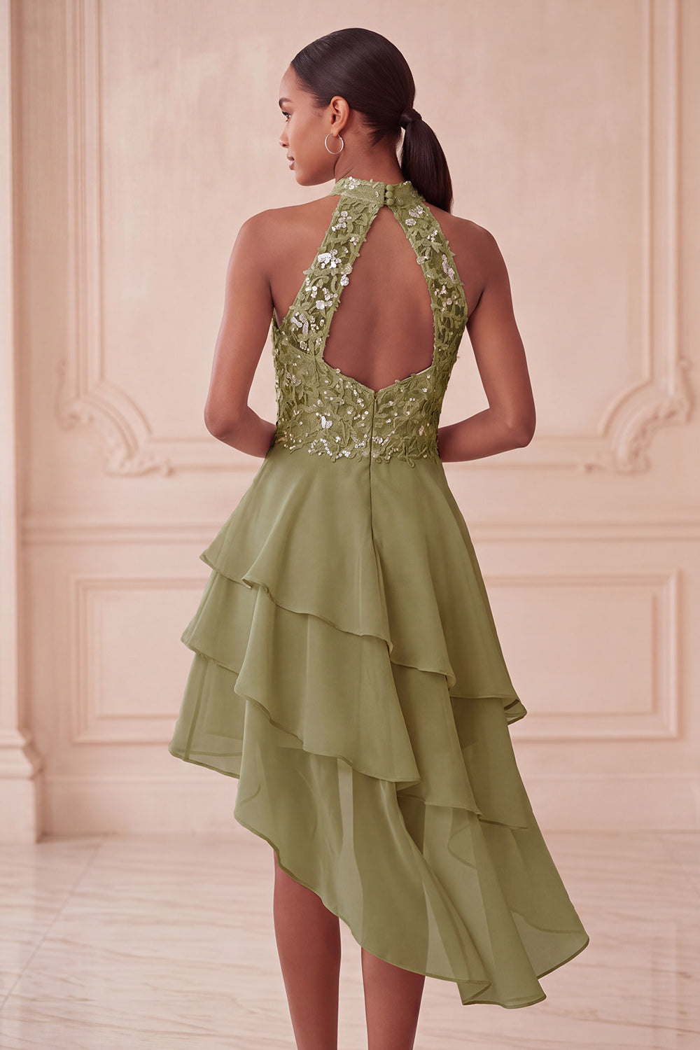 Sky Blue Sequin Halter A Line Tiered Asymmetrical Homecoming Dress
