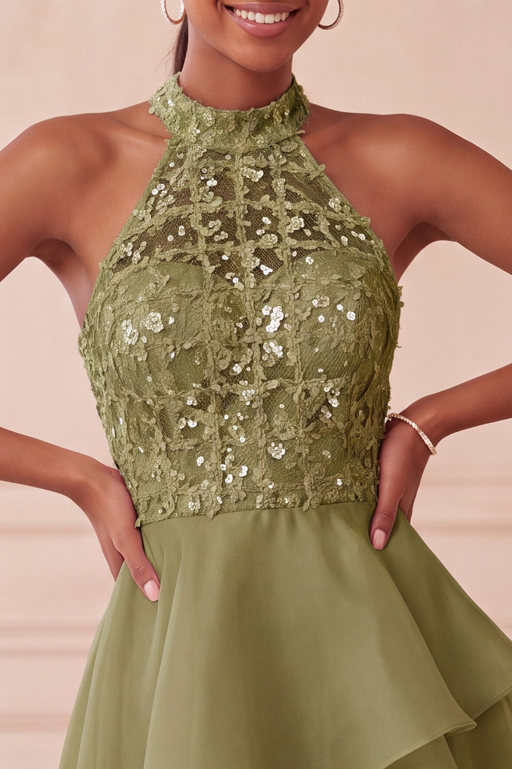 Sky Blue Sequin Halter A Line Tiered Asymmetrical Homecoming Dress