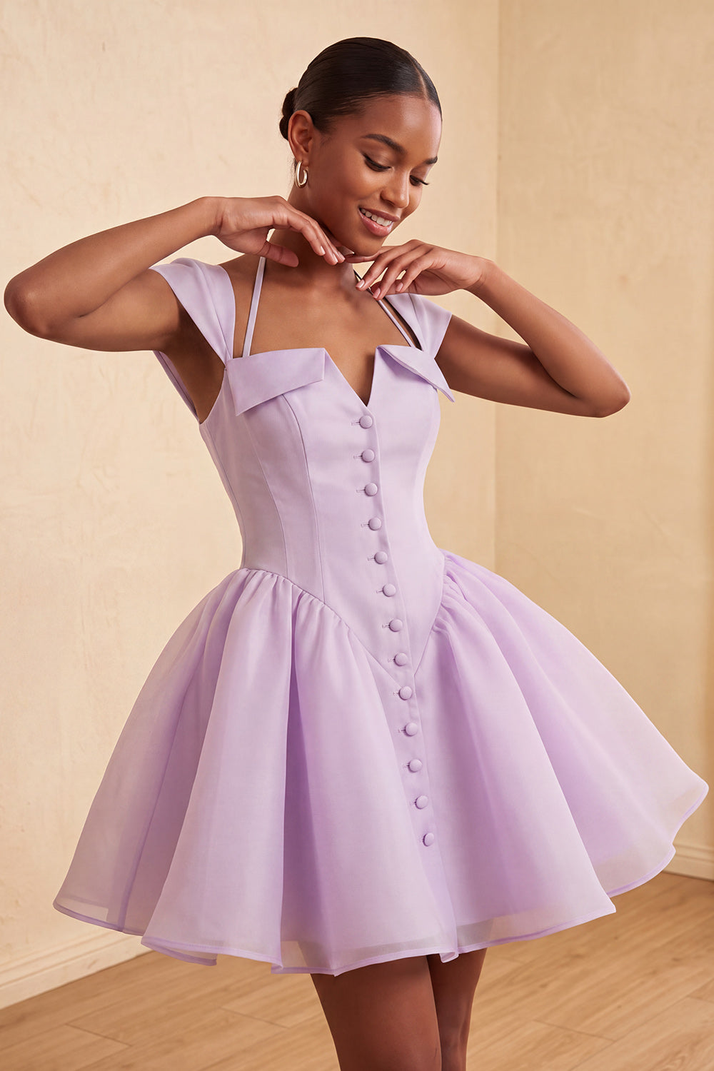 Mint Green A-Line Short Homecoming Dress with Covered Buttons