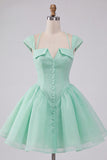 Mint Green A-Line Short Homecoming Dress with Covered Buttons
