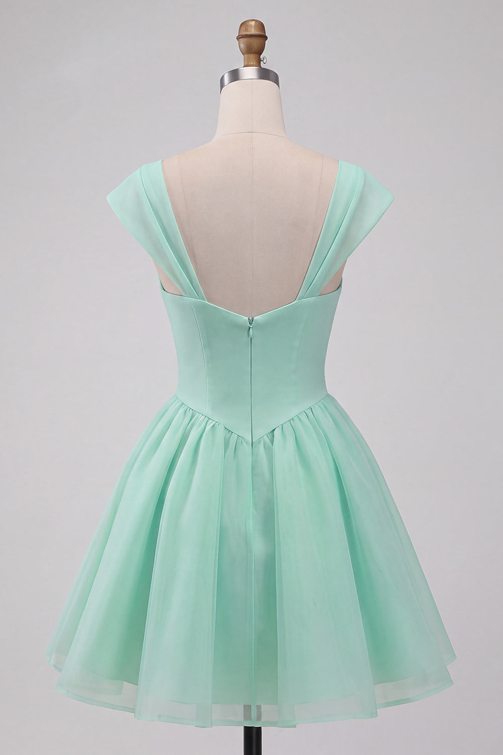 Mint Green A-Line Short Homecoming Dress with Covered Buttons