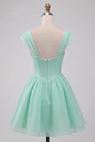 Mint Green A-Line Short Homecoming Dress with Covered Buttons