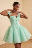 Mint Green A-Line Short Homecoming Dress with Covered Buttons