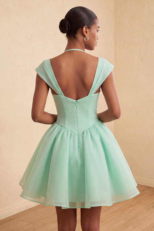 Mint Green A-Line Short Homecoming Dress with Covered Buttons