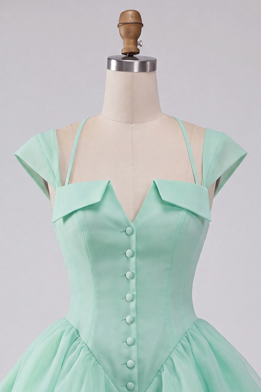 Mint Green A-Line Short Homecoming Dress with Covered Buttons