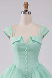 Mint Green A-Line Short Homecoming Dress with Covered Buttons