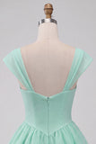 Mint Green A-Line Short Homecoming Dress with Covered Buttons