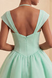 Mint Green A-Line Short Homecoming Dress with Covered Buttons
