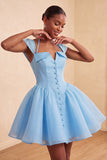 Mint Green A-Line Short Homecoming Dress with Covered Buttons