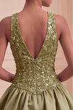 Sky Blue Sequin A-Line V-Neck Appliqued Short Homecoming Dress