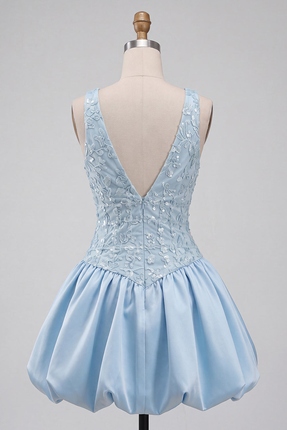 Sky Blue Sequin A-Line V-Neck Appliqued Short Homecoming Dress