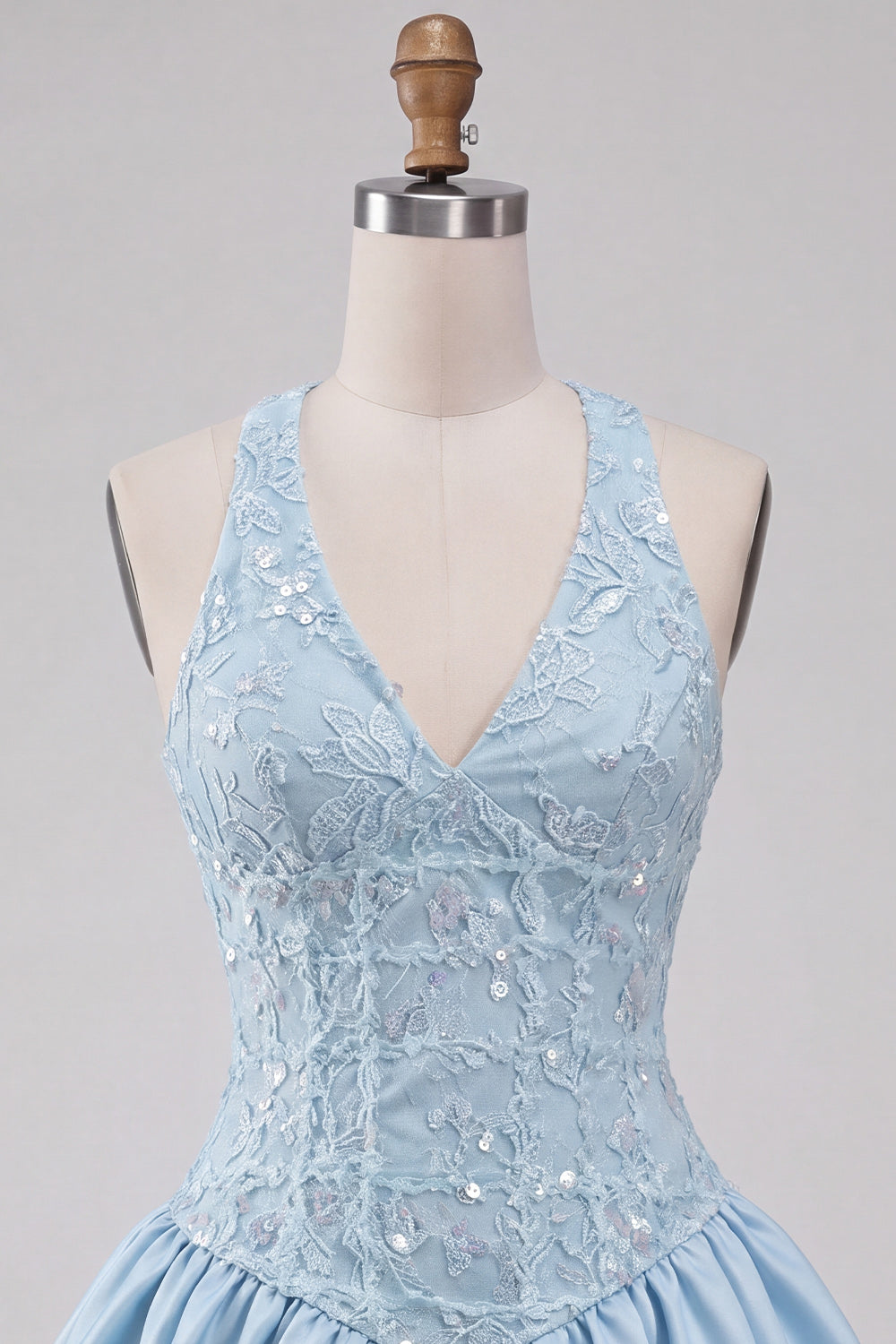 Sky Blue Sequin A-Line V-Neck Appliqued Short Homecoming Dress