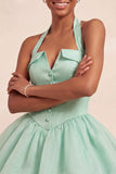 Pink Halter Tiered Short Corset Homecoming Dress with Covered Buttons
