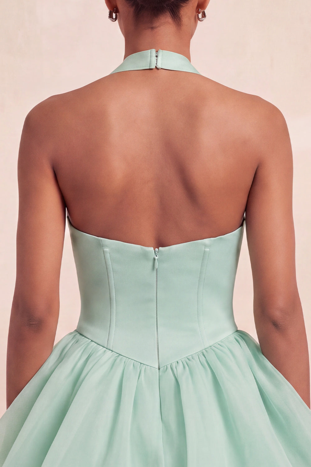 Pink Halter Tiered Short Corset Homecoming Dress with Covered Buttons