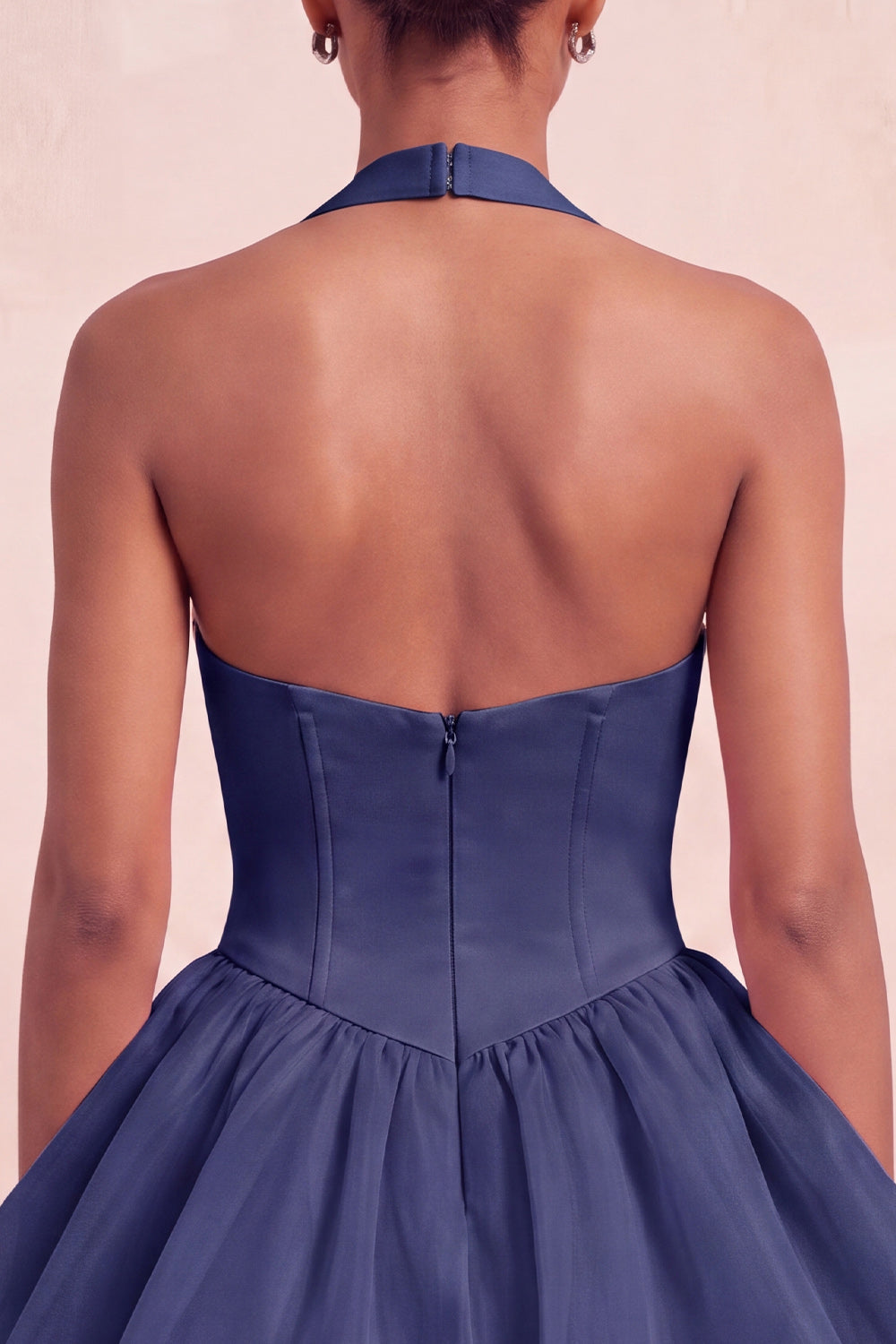 Pink Halter Tiered Short Corset Homecoming Dress with Covered Buttons