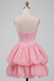 Pink Halter Tiered Short Corset Homecoming Dress with Covered Buttons