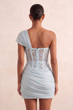 Olive Sequin One Shoulder Tight Short Corset Homecoming Dress with Lace