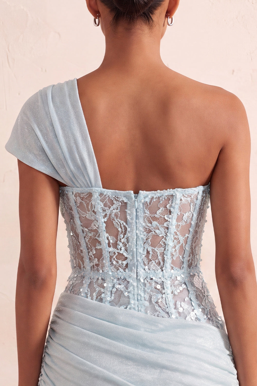 Olive Sequin One Shoulder Tight Short Corset Homecoming Dress with Lace
