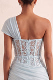 Olive Sequin One Shoulder Tight Short Corset Homecoming Dress with Lace