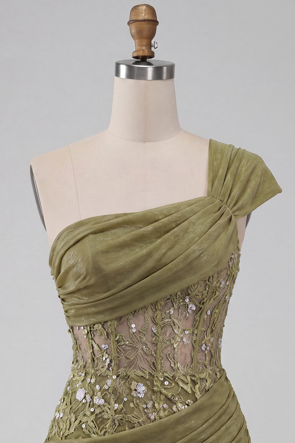 Olive Sequin One Shoulder Tight Short Corset Homecoming Dress with Lace