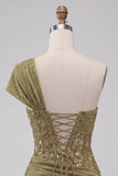 Olive Sequin One Shoulder Tight Short Corset Homecoming Dress with Lace