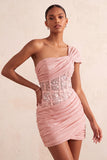 Olive Sequin One Shoulder Tight Short Corset Homecoming Dress with Lace