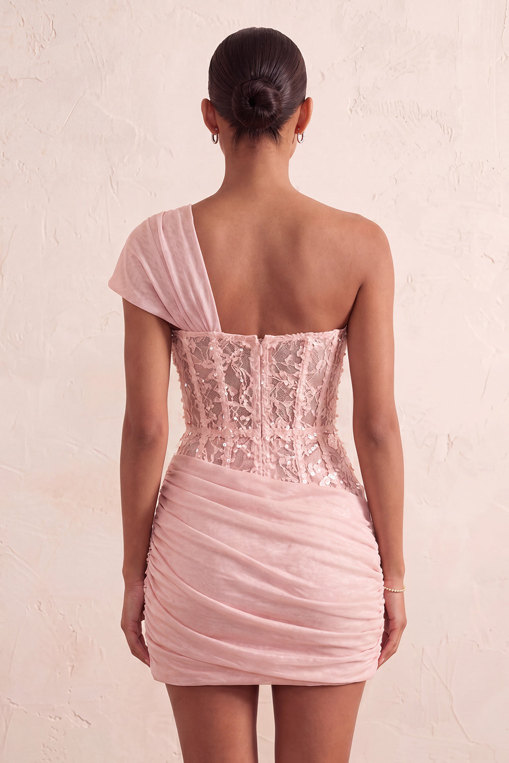Olive Sequin One Shoulder Tight Short Corset Homecoming Dress with Lace