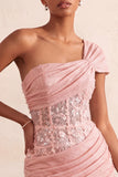 Olive Sequin One Shoulder Tight Short Corset Homecoming Dress with Lace
