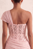 Olive Sequin One Shoulder Tight Short Corset Homecoming Dress with Lace