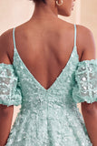 Olive Floral A-Line Cold Shoulder Puff Sleeves Short Corset Homecoming Dress