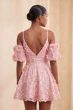 Olive Floral A-Line Cold Shoulder Puff Sleeves Short Corset Homecoming Dress