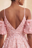 Olive Floral A-Line Cold Shoulder Puff Sleeves Short Corset Homecoming Dress