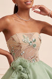 Dusty Sage A Line Corset Sparkly Short Beaded Homecoming Dress with 3D Flowers