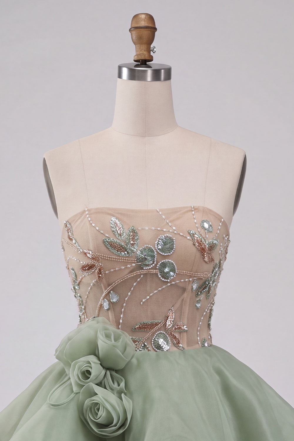 Dusty Sage A Line Corset Sparkly Short Beaded Homecoming Dress with 3D Flowers