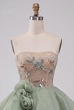 Dusty Sage A Line Corset Sparkly Short Beaded Homecoming Dress with 3D Flowers