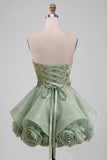Dusty Sage A Line Corset Sparkly Short Beaded Homecoming Dress with 3D Flowers