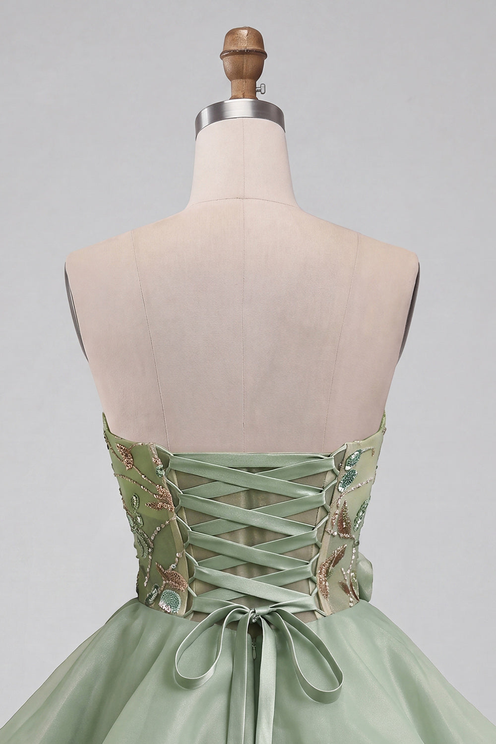 Dusty Sage A Line Corset Sparkly Short Beaded Homecoming Dress with 3D Flowers